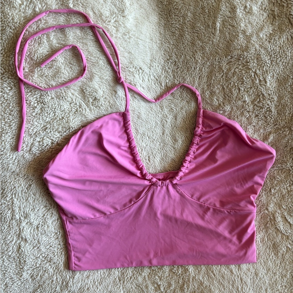 Barbie pink adjustable halter crop top